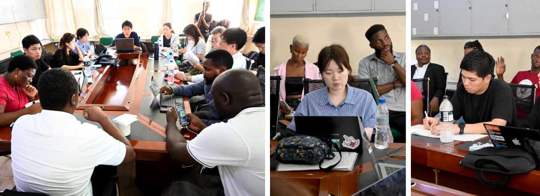 大学内でイベントの打ち合わせをする様子