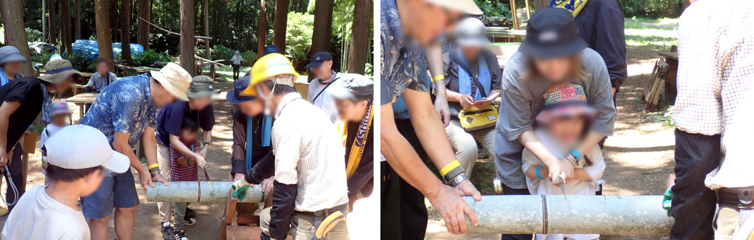 孟宗竹輪切り競争の様子